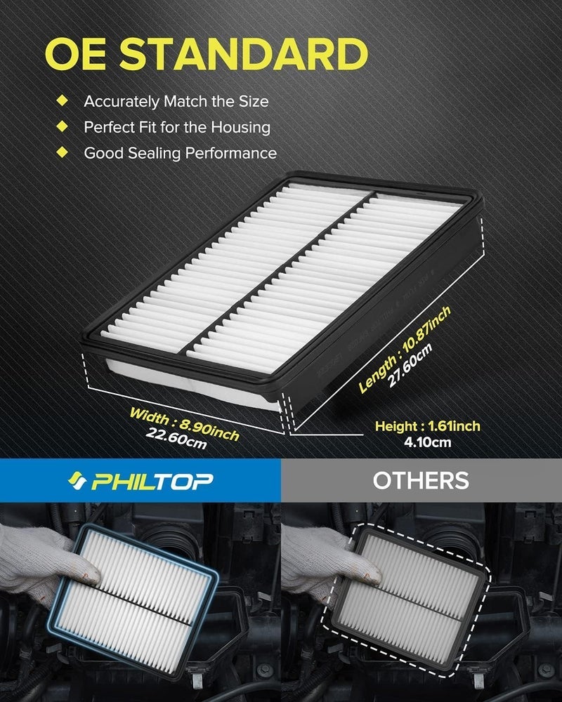 PHILTOP Engine Air Filter CA10881 Replacement for Hyundai & Kia - Santa Fe 2010-2012, Sonata 2011-2014, Optima 2013-2015, Sorento 2011-2013, Azera 2012-2017, Rigid Panel - Image 2